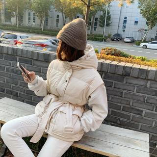 Hooded Belted Padding Vest Cream - One Size