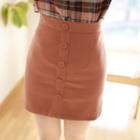 Buttoned Zip-back Mini Pencil Skirt