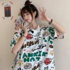 Cartoon Pattern Print Elbow-sleeve T-shirt