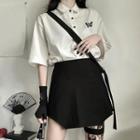 Butterfly Print Elbow-sleeve Shirt / Mini A-line Skirt