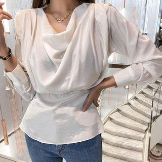 Cowlneck Satin Peplum Blouse