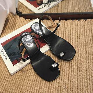 Rhinestone Toe Loop Ankle Strap High Heel Sandals