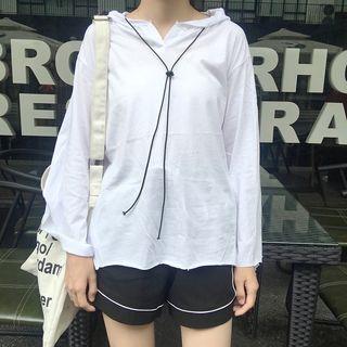 Set : Long-sleeve V-neck Top + Wide Leg Shorts