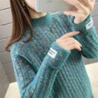 Label Applique Ribbed Sweater