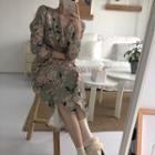 3/4-sleeve Floral Chiffon Dress Floral - One Size
