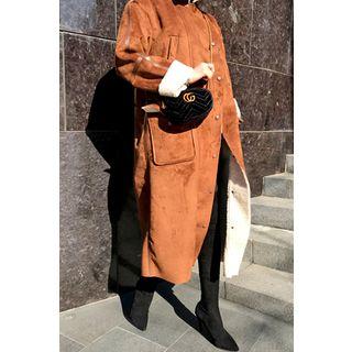 Pocket-detail Faux-shearling Midi Jacket