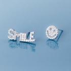 Non-matching 925 Sterling Silver Rhinestone Smiley Earring 1 Pair - S925 Silver - One Size