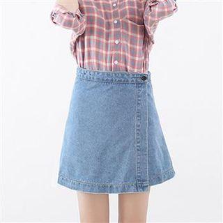 Flap-front Denim A-line Skirt