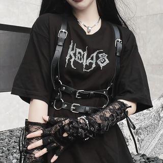 Elbow-sleeve Lettering T-shirt / Harness / Set