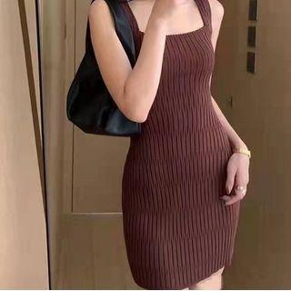 Sleeveless Ribbed Knit Mini Sheath Dress