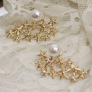 Faux Pearl Alloy Star Earring 1 Pair - Ear Studs - 925 Silver - One Size