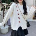 Cross Embroidered Sweater White - One Size