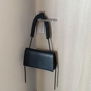 Woven Strap Plain Crossbody Bag Black - One Size