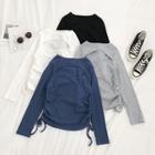 Front Cutout Long-sleeve Side Drawstring T-shirt