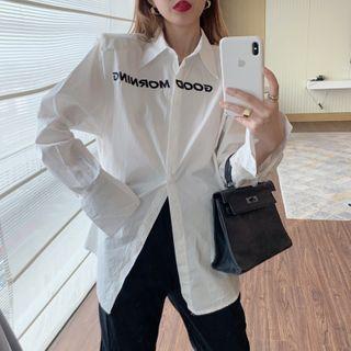 Padded-shoulder Lettering Loose Shirt White - One Size