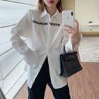 Padded-shoulder Lettering Loose Shirt White - One Size