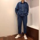 Crop Harem Jeans Dark Denim Blue - One Size