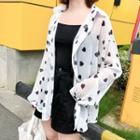Heart Print Long-sleeve Sheer Shirt White - One Size