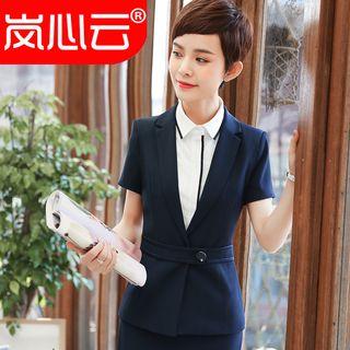 Short-sleeve Blazer / Pencil Skirt / Contrast Trim Short-sleeve Shirt / Set
