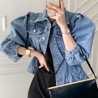 Puff-sleeve Denim Jacket Denim Blue - One Size