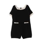 Contrast Trim Short-sleeve Knit Playsuit Black - One Size