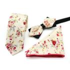 Set Of 3: Printed Neck Tie + Bow Tie + Pocket Square Mz-31 - One Size