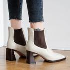 Pointy Block Heel Short Chelsea Boots
