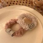 Smiley Applique Faux Shearling Hair Tie