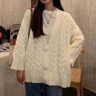 Knit Medium Long Long-sleeve Sweater Cardigan Almond - One Size
