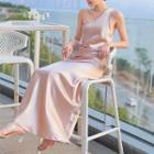 One-shoulder Satin Maxi Sheath Tank Dress