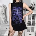 Sleeveless Skeleton Print Mini Dress