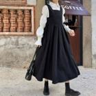 Long-sleeve Bow Accent Blouse / Midi Overall Dress