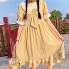 Ruffled Collared Elbow-sleeve A-line Dress