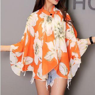 Buttoned Printed Chiffon Cover-up