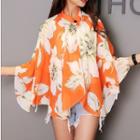 Buttoned Printed Chiffon Cover-up