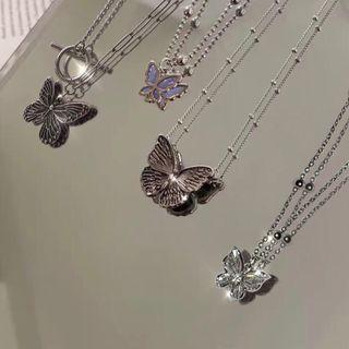 Butterfly / Rhinestone Pendant Stainless Steel Choker (various Designs)