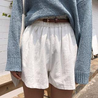 Paperbag-waist Linen Blend Shorts With Belt