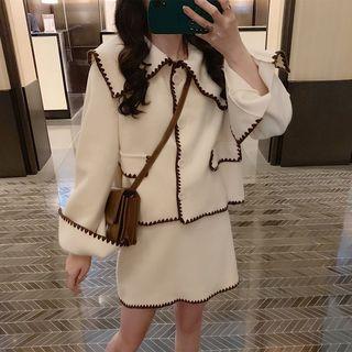 Contrast Trim Jacket / A-line Skirt