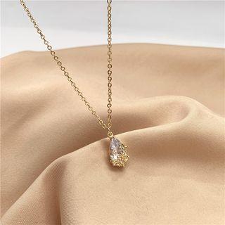 Faux Crystal Drop Pendant Necklace 1 Pair - White & Gold - One Size