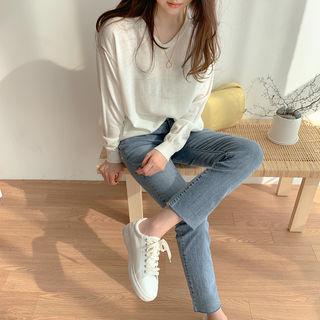 V-neck Plain Colored Knit Top