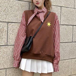 Plaid Shirt / Printed Vest