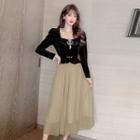 Set: Square Neck Blouse + Mesh Skirt
