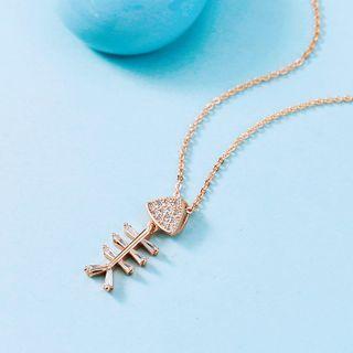 Alloy Rhinestone Fish Bone Pendant Necklace As Shown In Figure - One Size