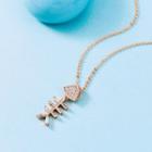 Alloy Rhinestone Fish Bone Pendant Necklace As Shown In Figure - One Size