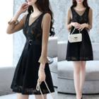 Set: 3/4-sleeve Top + Sleeveless Lace Dress