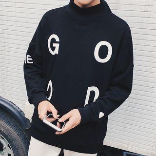 Alphabet Print Mock Neck Pullover