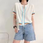 Short-sleeve Color Block Knit Zip Top