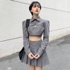 Cropped Shirt Jacket / Cropped Camisole Top / Pleated Mini A-line Skirt / Set