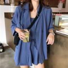 Set: 3/4-sleeve Blazer + Spaghetti Strap Top + Wide-leg Shorts
