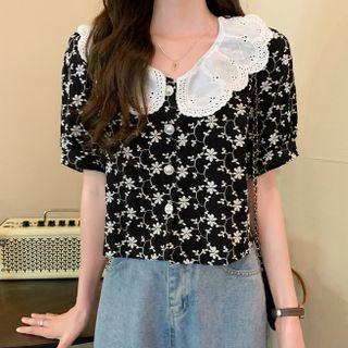 Peter Pan Collar Floral Short-sleeve Shirt